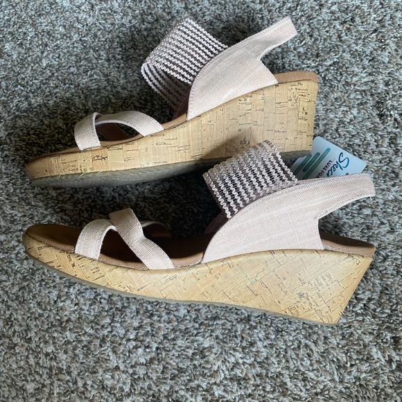 Skechers luxe foam pink cork wedge sling back sandals - Picture 3 of 8